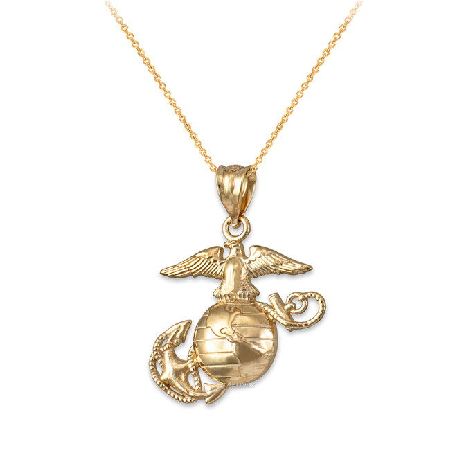 Yellow Gold US Marine Corps Charm Necklace
