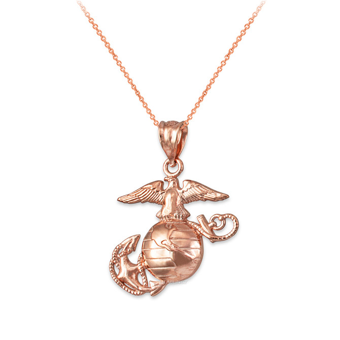 Rose Gold US Marine Corps Womens Charm Necklace