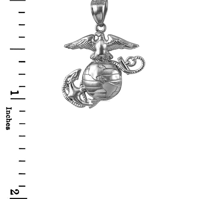 White Gold US Marine Corps USMC Pendant (S/L)