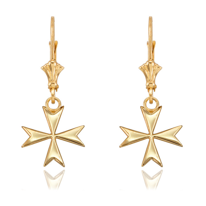 14K Yellow Gold Maltese Cross Earrings