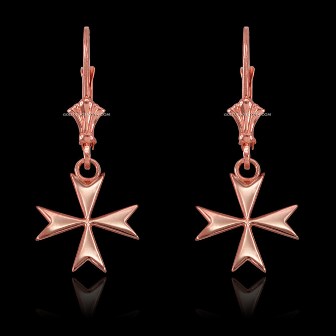 14K Rose Gold Maltese Cross Earrings