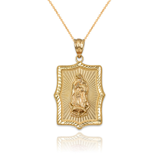Virgin Mary Yellow Gold DC Pendant Necklace