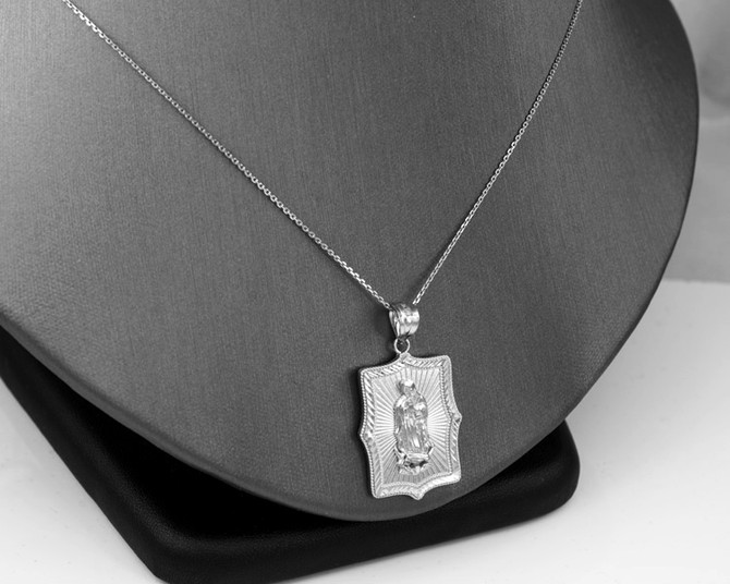 Virgin Mary White Gold DC Pendant Necklace