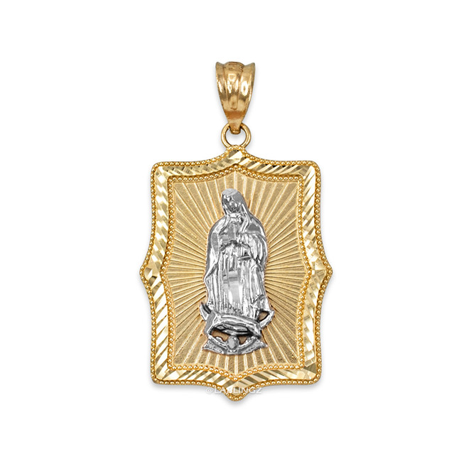 Two-Tone Yellow & White Gold  Virgin Mary DC Pendant Necklace