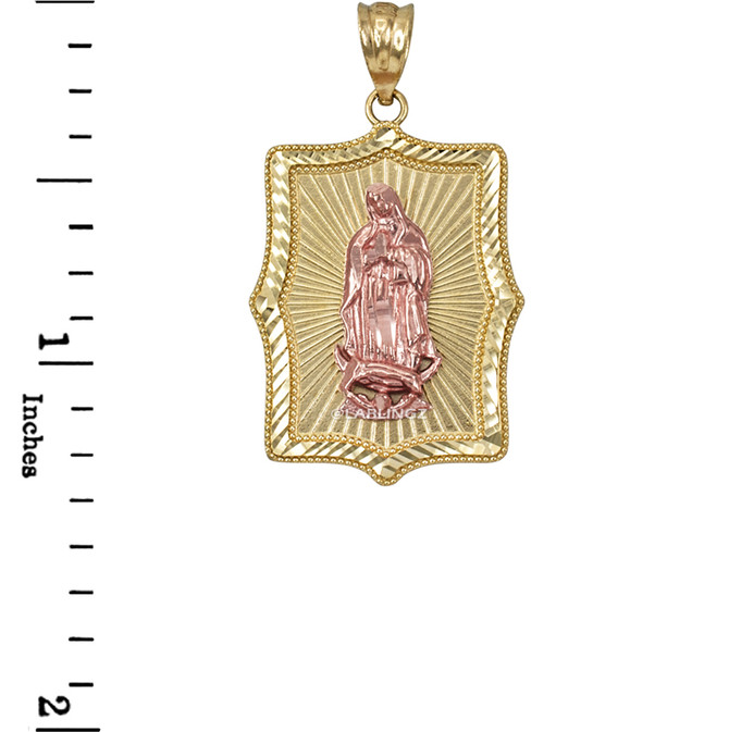 Two-Tone Yellow & Rose Gold  Virgin Mary DC Pendant Necklace