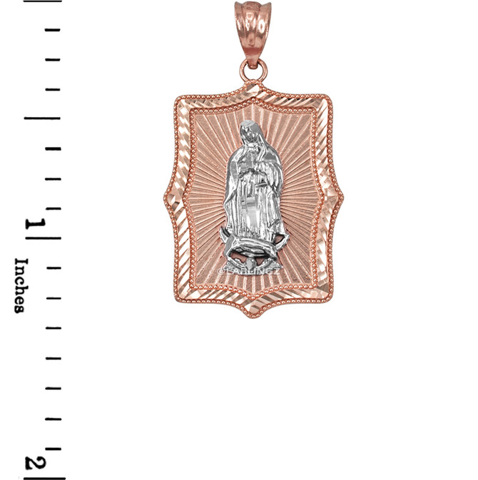 Two-Tone Rose & White Gold  Virgin Mary DC Pendant Necklace