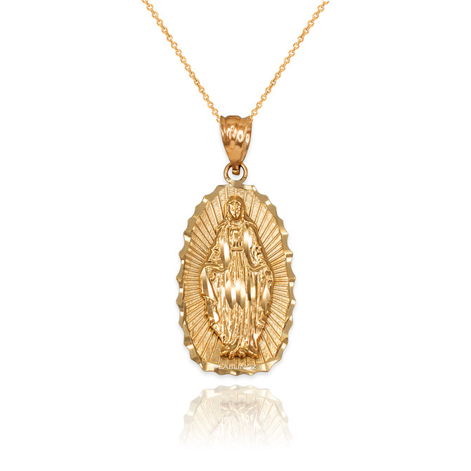 Yellow Gold  Virgin Mary DC Pendant Necklace