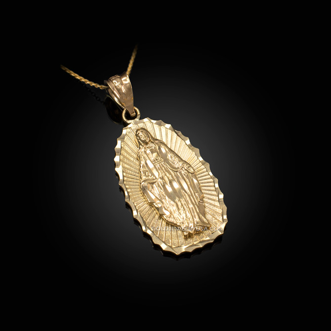 Yellow Gold  Virgin Mary DC Pendant Necklace