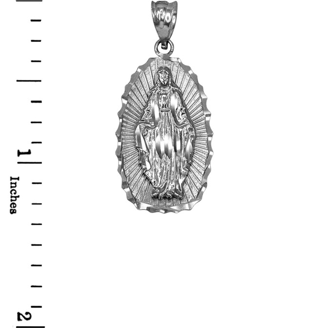 White Gold  Virgin Mary DC Pendant Necklace