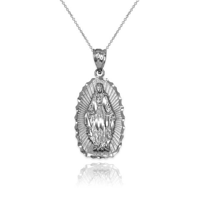 White Gold  Virgin Mary DC Pendant Necklace