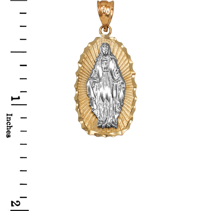 Two-Tone Yellow & White Gold  of Virgin Mary DC Pendant Necklace