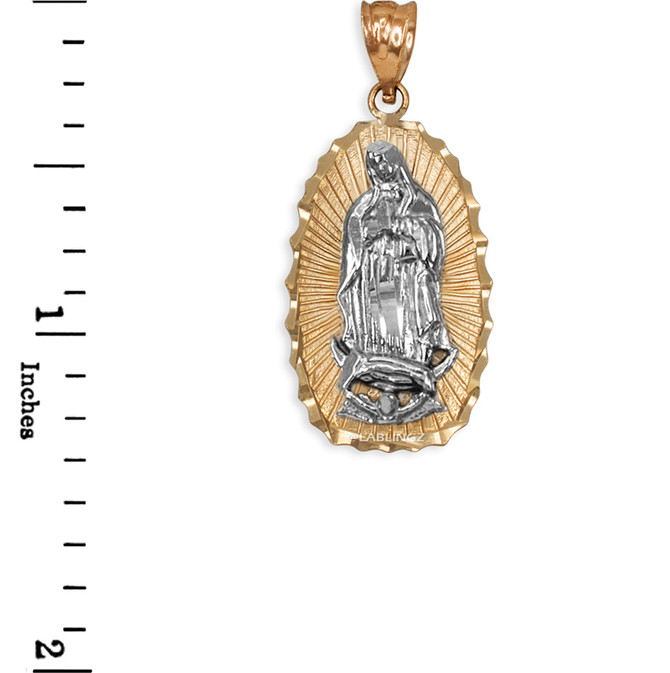 Two-Tone Yellow & White Gold Virgin Mary DC Pendant Necklace