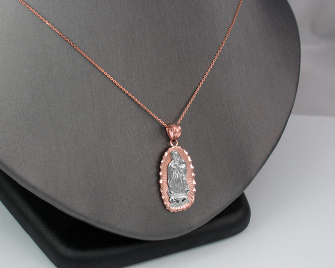 Two-Tone Rose & White Gold Virgin Mary DC Pendant Necklace