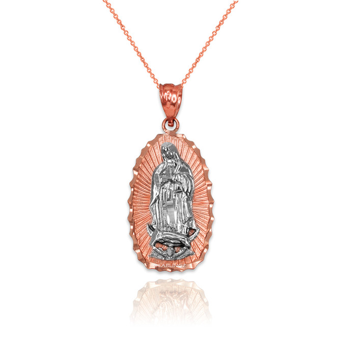 Two-Tone Rose & White Gold Virgin Mary DC Pendant Necklace