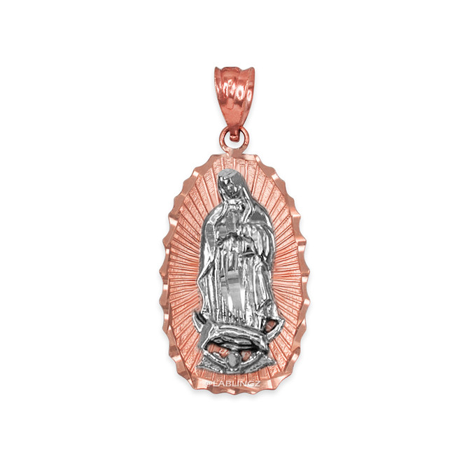 Two-Tone Rose & White Gold Virgin Mary DC Pendant Necklace