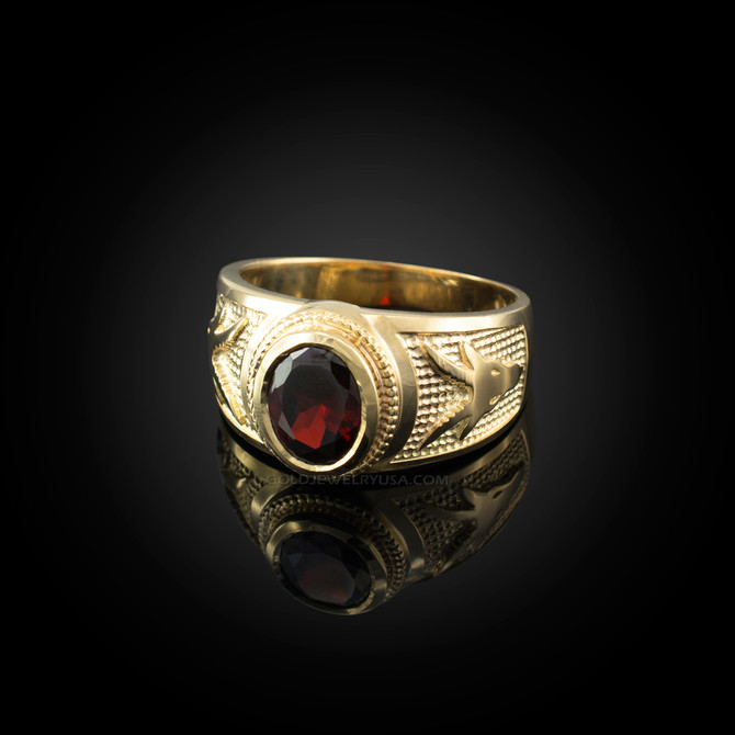 Yellow Gold Capricorn Zodiac Sign January Birthstone Red CZ Ring