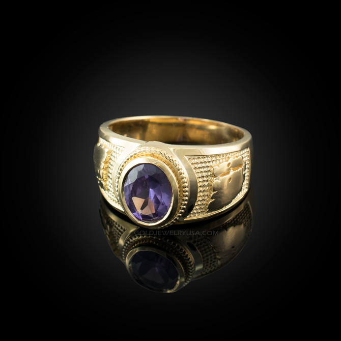 Yellow Gold Gemini Zodiac Sign June Birthstone Violet CZ Ring
