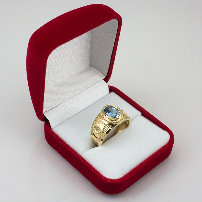 Yellow Gold Pisces Zodiac Sign March Birthstone Aqua CZ Ring