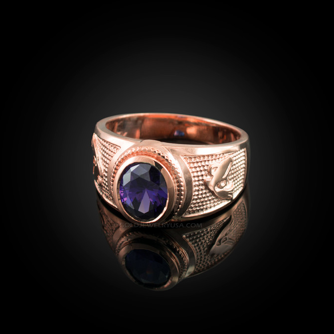 Rose Gold Aquarius Zodiac Sign February Birthstone Purple CZ Ring