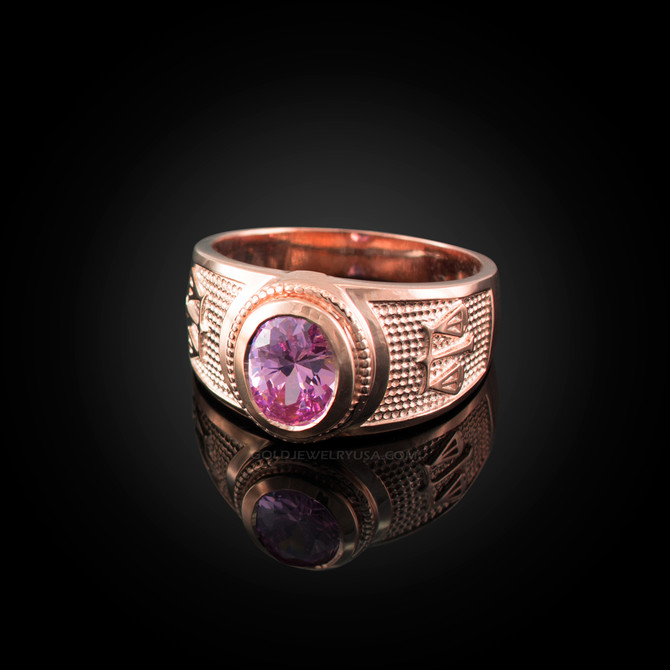 Rose Gold Libra Zodiac Sign October Birthstone Pink CZ Ring