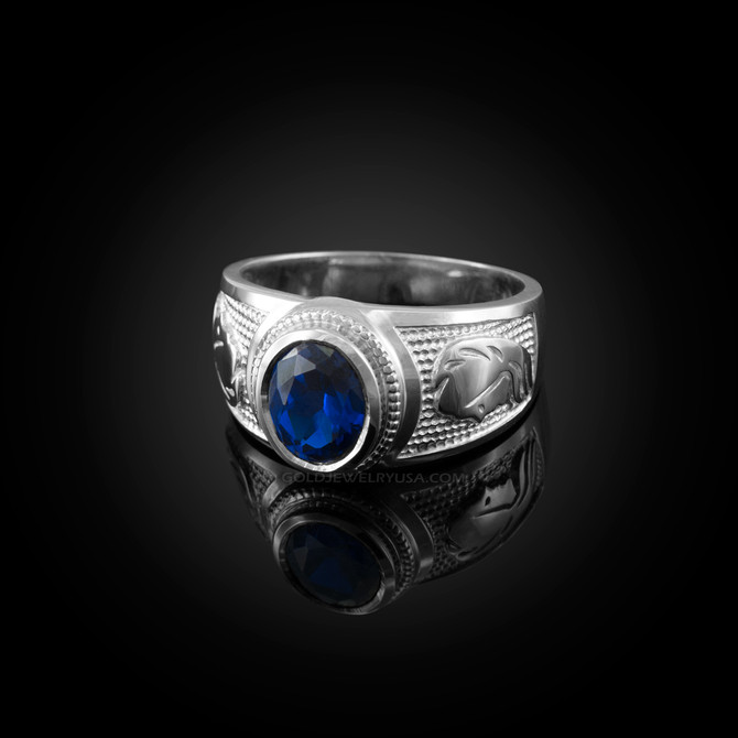 White Gold Virgo Zodiac Sign September Birthstone Blue CZ Ring