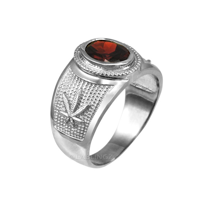 White Gold Marijuana Weed Leaf CZ Birthstone Ring