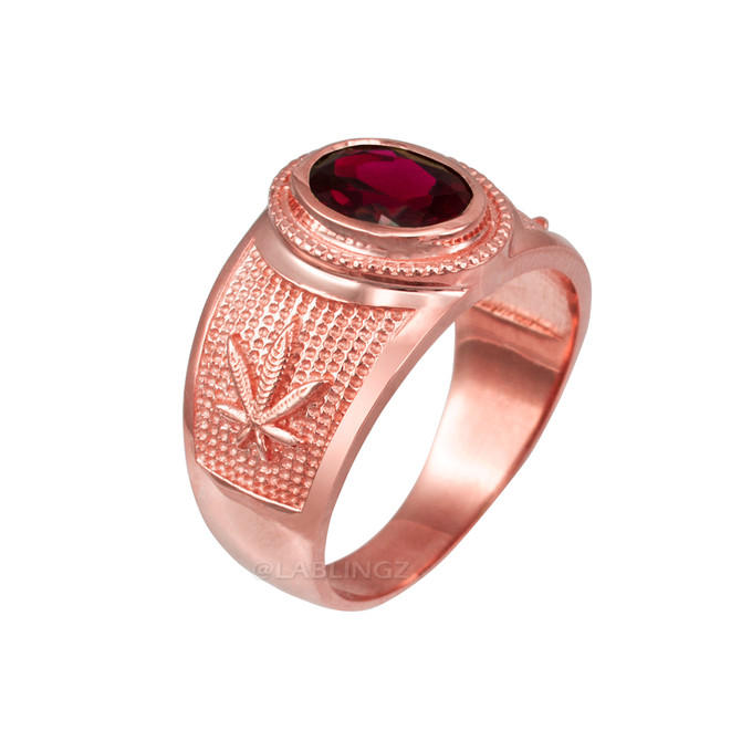 Rose Gold Marijuana Weed Leaf CZ Birthstone Ring