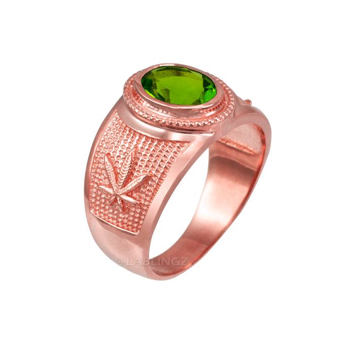 Rose Gold Marijuana Weed Leaf CZ Birthstone Ring
