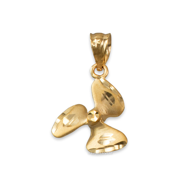 Yellow Gold Satin DC Rotor Propeller Charm Necklace