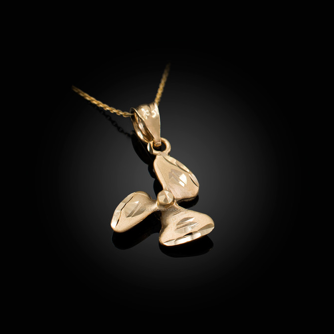 Yellow Gold Satin DC Rotor Propeller Charm Necklace