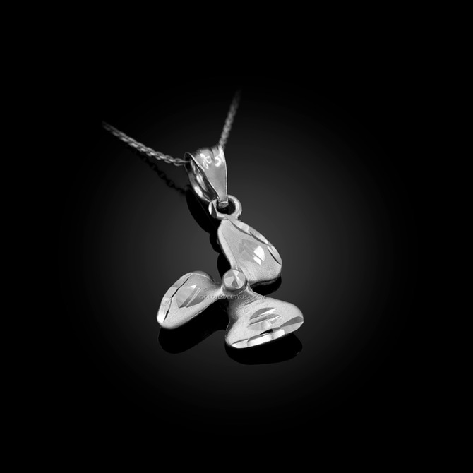 White Gold Satin DC Rotor Propeller Charm Necklace
