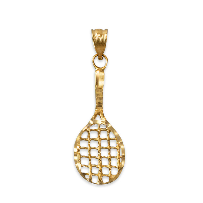Yellow Gold Tennis Racket DC Pendant Necklace