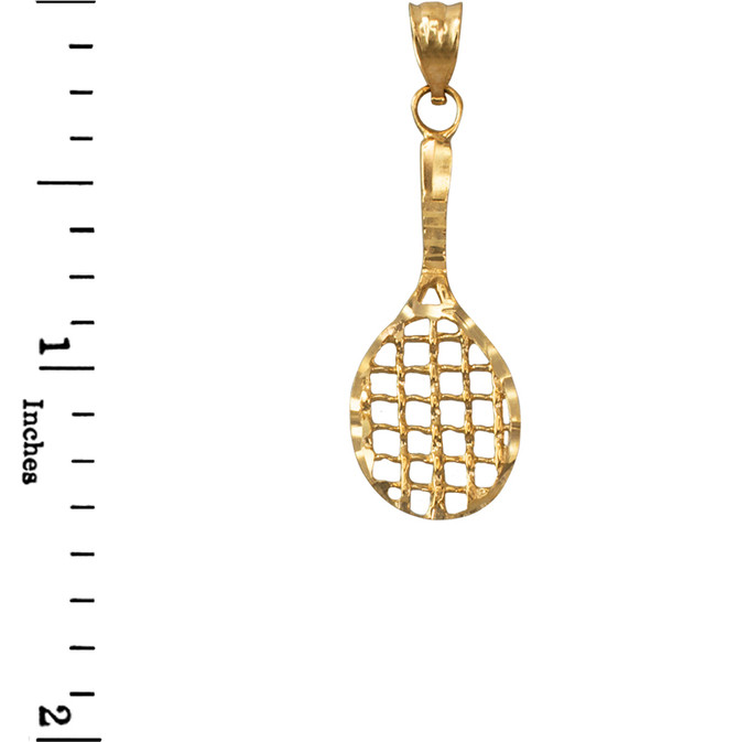 Yellow Gold Tennis Racket DC Pendant Necklace