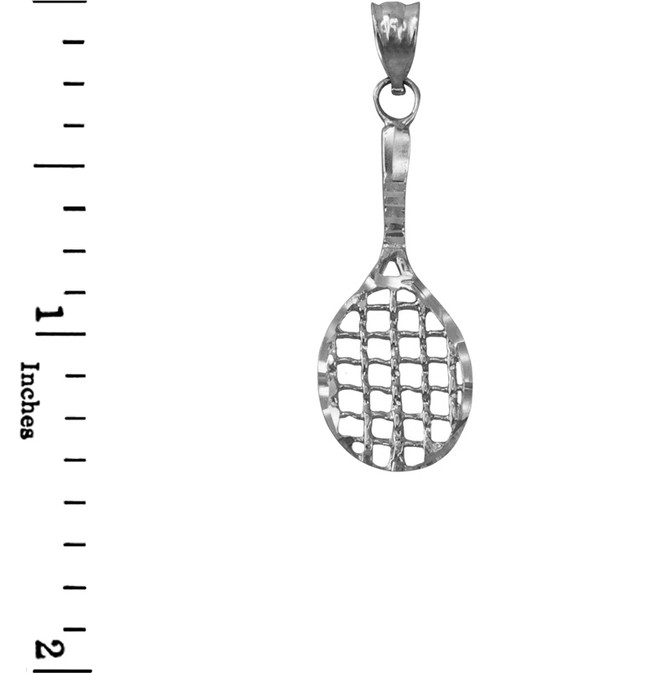 White Gold Tennis Racket DC Pendant Necklace