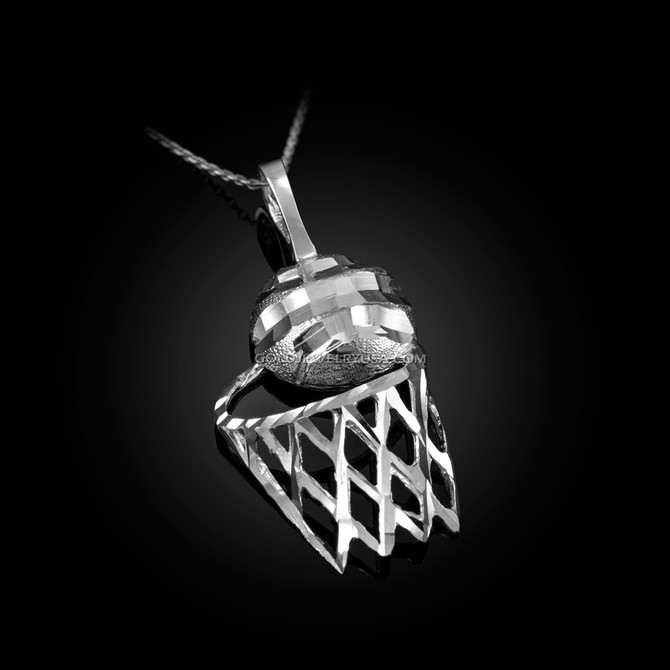 White Gold Basketball Hoop DC  Pendant Necklace