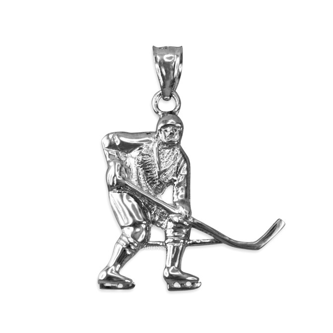 White Gold Ice Hockey Player Pendant Necklace