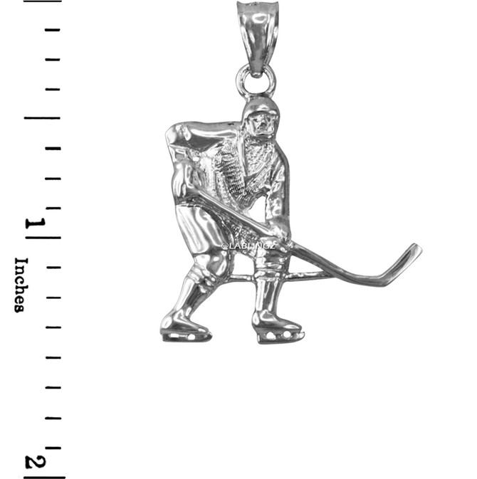White Gold Ice Hockey Player Pendant Necklace