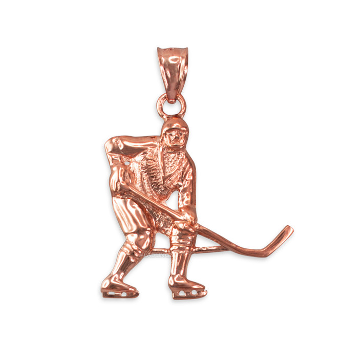 Rose Gold Ice Hockey Player Pendant Necklace