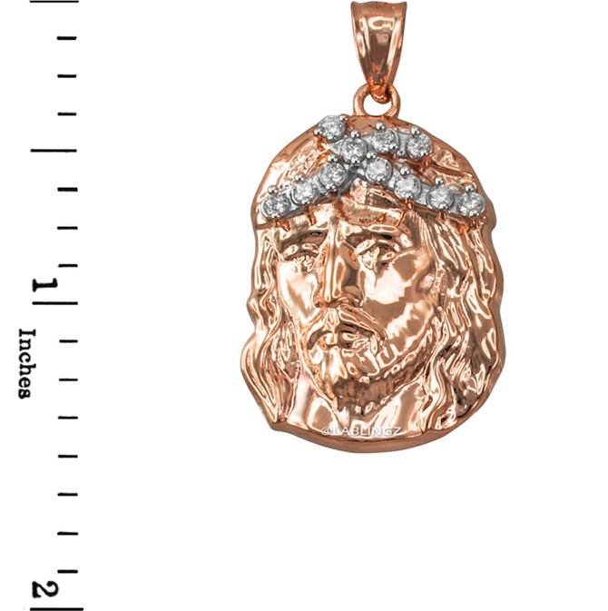 Rose Gold Jesus Face CZ Pendant (S/L)