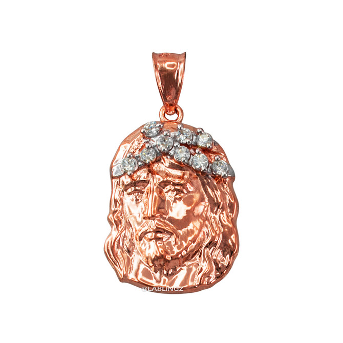 Rose Gold Jesus Face CZ Pendant (S/L)