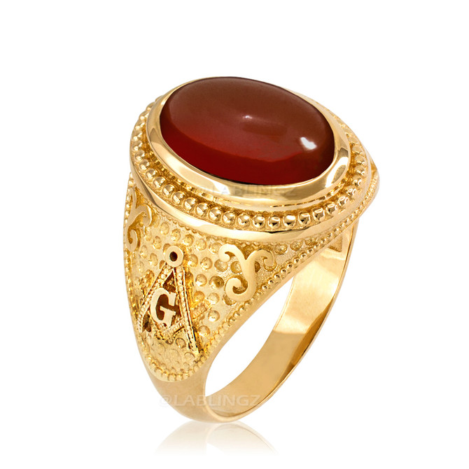 Yellow Gold Masonic Red Onyx Statement Ring