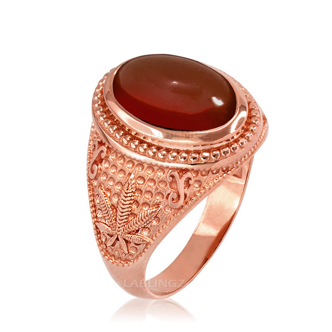 Rose Gold Marijuana Weed Red Onyx Statement Ring
