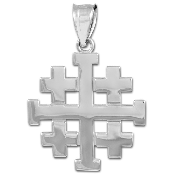 Polished White Gold Jerusalem "Crusaders" Cross Pendant