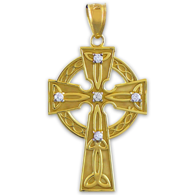 Gold Celtic Trinity Diamond Cross Pendant