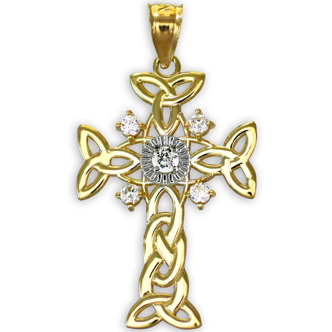 Gold Celtic Trinity Diamond Cross Pendant