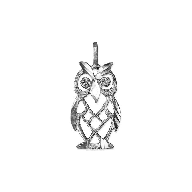 White Gold Owl Filigree DC Charm Necklace