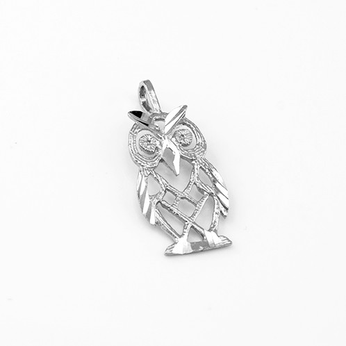 White Gold Owl Filigree DC Charm Necklace