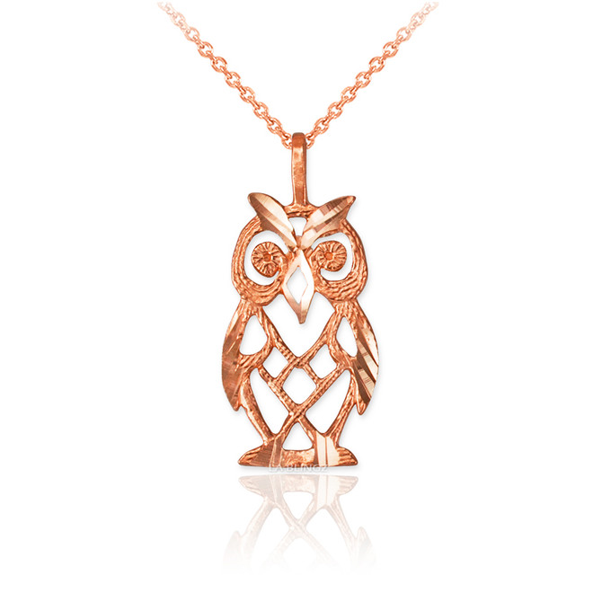 Rose Gold Owl Filigree DC Charm Necklace