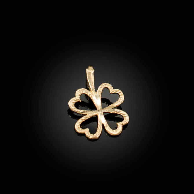 Yellow Gold Tiny Irish Shamrock Clover DC Charm Necklace