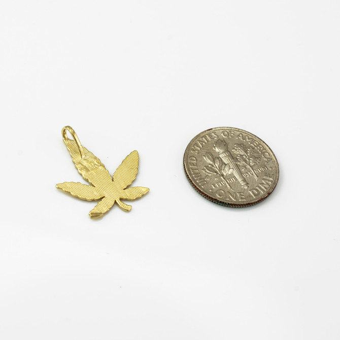 Yellow Gold Marijuana Leaf Cannabis DC Charm Necklace